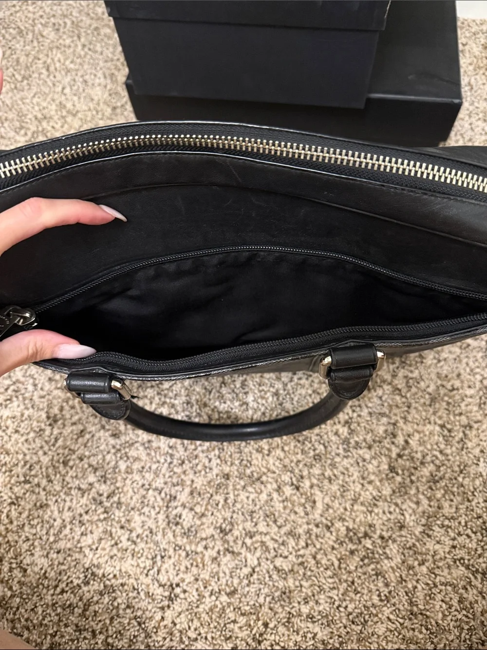 Coach Men's Charcoal/Black Signature Brief with Shoulder Strap